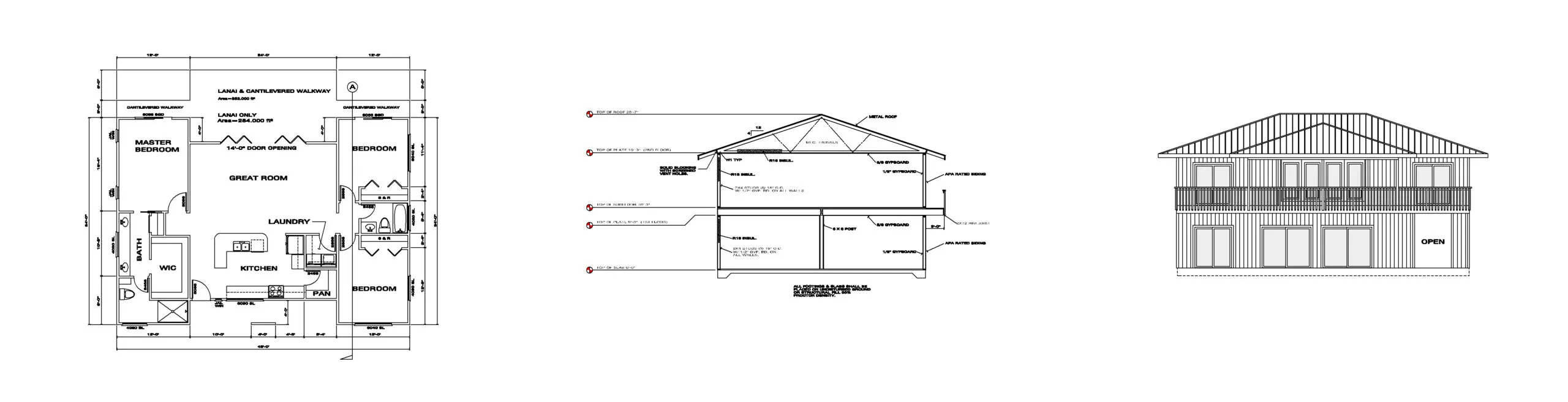 Here we see a simplified summary of an idea of a final floor plan. Developed into a cross-section & finally a decoritive rear elevation of the new house.